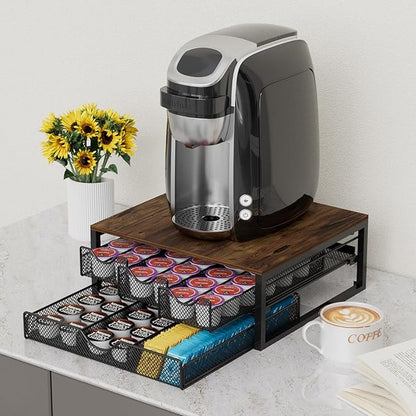 Coffee Pod Holder For Counter, 3 Pull-Out 72 K-Cup Holder Drawer, Wooden Cafe Pods Storage Organizer with Sliding Drawers for Coffee Station, Home, Kitchen, Office, Dorm (Antique Finish)