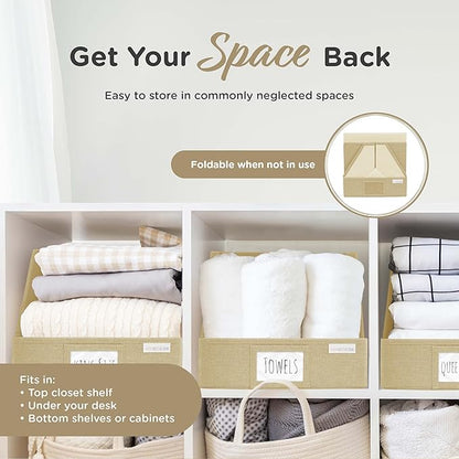 VIVIDECOR Open Front Closet Storage Bins 12x12x10 – Trapezoid Shelf Organizer, Easy Access Fabric Baskets for Clothes, Towels – Beige, 3 Pack