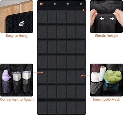 NiHome Multi-Functional 35 Pockets Door Hanging Organizer Fit for Stanley Tumbler in Kitchen, Pantry, Bedroom, Bathroom, Large Capacity Elastic Mesh Secure Storage Cup Holder, Foldable for Home and RV