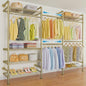Timate F3 Garment Rack Heavy Duty Clothes Rack for Hanging Clothes, Expandable Industrial Pipe Wall Mounted Clothing Rack, Adjustable Storage Wardrobe Closets Kit Walk in Closet Systems, Gold