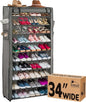 Sundaze Shoe Rack with Cover - 10 Tier Shoe Rack for Front Door Entrance, Sturdy Tall Shoe Organizer for Bedroom, Closet, Garage, Non Woven Fabric Shelf, Grey, Holds Up to 50 Pairs