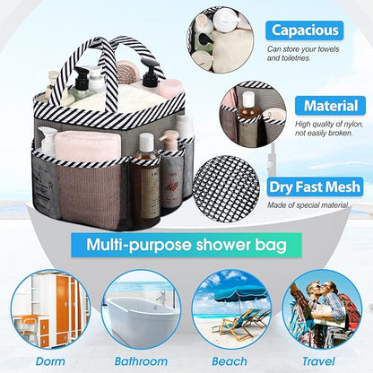 Attmu Mesh Shower Caddy Portable for College Dorm Room Camping Essentials, Shower Caddy Dorm with 9-Pockets, Large Capacity Hanging Basket Bathroom Bag for Toiletry, Swimming, Gym, Camp, Beach