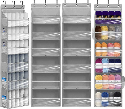 Door Shoe Organizer with 6 Extra Large Pockets and 12 Side Pockets, Large Capacity Hanging Storage Organizer with Clear Window for Shoes, Diapers, Grey, 6 Layers, 4-Pack