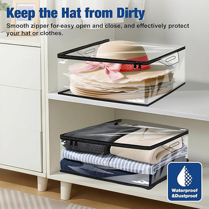 VacPack Clear Hat Storage Bag, Cowboy Women Hat Organizer with Handle, Large Capacity for Cloth, Books, Blanket, Travel， Dorm