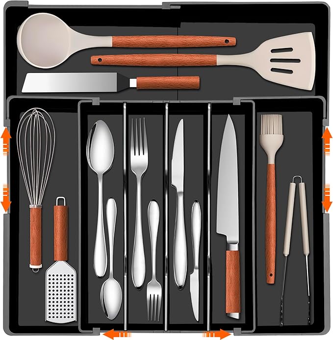 Spaclear Expandable Large Silverware Organizer - BPA-Free Food-Safe Utensil Drawer Organizer Adjustable Kitchen Drawer Organizer Flatware Cutlery Tray, Classified Storage for Spoons Forks Knives