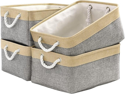 Organization and Storage Basket for Organizing - Large 4 Pack 16x12x8 inch Collapsible Baskets for Shelves Fabric Storage Cube, Storage Bins for Laundry Cloth Books Gift (Gold & Grey)