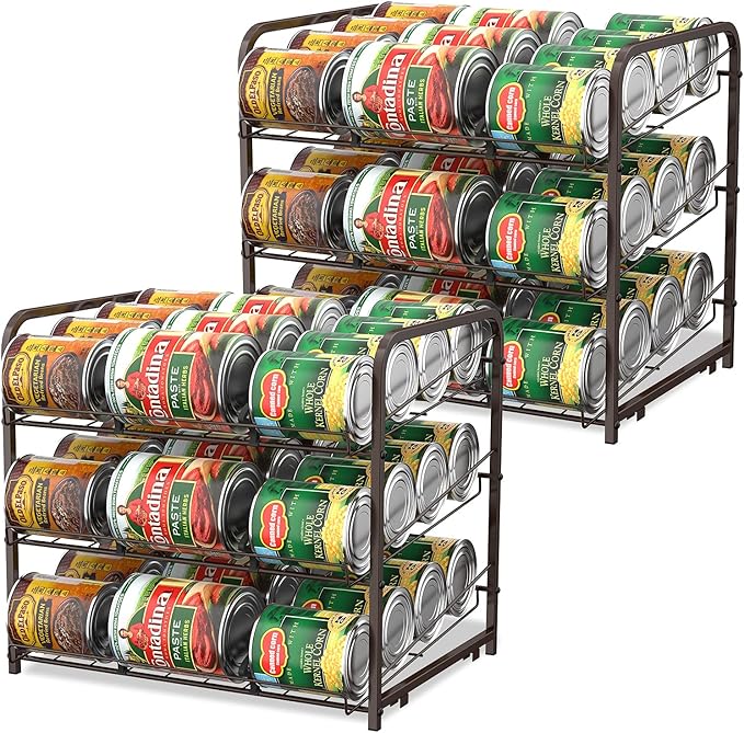 BTY Can Organizer for Pantry Stackable 2 Pack, Can Storage Organizer Rack Stacking Can Dispensers Small Space Holds up to 36 Cans for Pantry, Kitchen, Cabinet- Brown