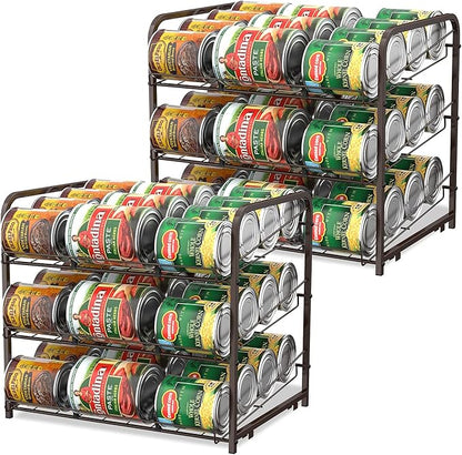 BTY Can Organizer for Pantry Stackable 2 Pack, Can Storage Organizer Rack Stacking Can Dispensers Small Space Holds up to 36 Cans for Pantry, Kitchen, Cabinet- Brown