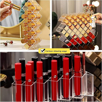 Cedilis 4 Pack Acrylic Lipstick Holder Organizer, 64 Slot Clear Lip Gloss Storage Organizer, Fish Shape Lipstick Display Stand Tower for Cosmetic Makeup and Dresser Display
