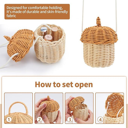 Handmade Small Rattan Pinecone-Shaped Storage Basket, Ideal for Organizing Small Items, Dollhouse Decoration, and Photography Props