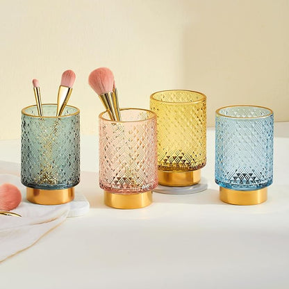Makeup Brush Holder Organizer,Toothbrush Holders,Desk Pen Pencil Holder,Multifunctional Vintage Glass Brush Cup（A45-10-US）