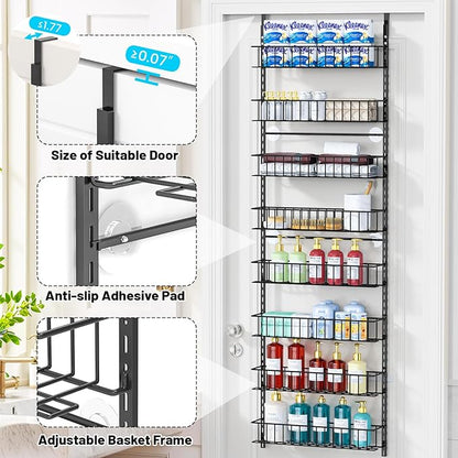 ElegantArray 8-Tier Pantry Door Oragnizer, Over The Door Pantry Organizer Rack and Storage, Hanging Spice Rack Shelves Door, Home Office Laundry Room Bathroom & Kitchen Organization Essentials Metal