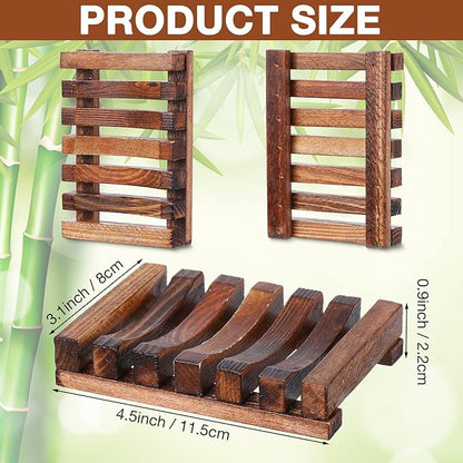 Skylety 12 Pieces Wooden Shower Soap Dish Bulk Soap Holder Savers Draining Tray Case Stand for Bathroom Kitchen Travel Sponge Shampoo Sink, 4.5 x 3.1 x 0.9 Inches (Brown Color)