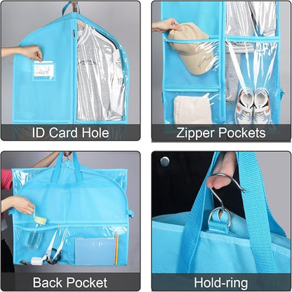 Zilink Clear Dance Costume Bags 40 Inch Garment Bag for Boys Girls with 5 Clear Zipper Pockets for Dance Costumes Closet Storage, Blue