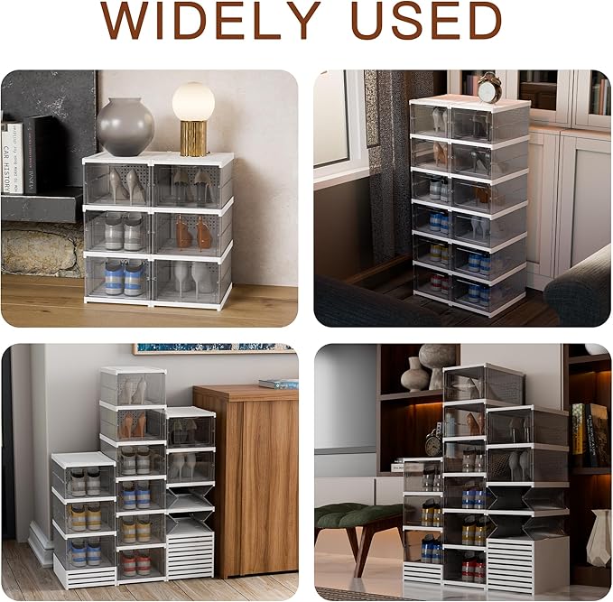 YIIHAA 6 Tier Shoe Rack Shoe Storage Box Size up to 14, No Assembly Stackable with Clear Door, Free Standing Shoe Shelf Cabinet with Lid, Plastic Shoe Rack (Transparent)