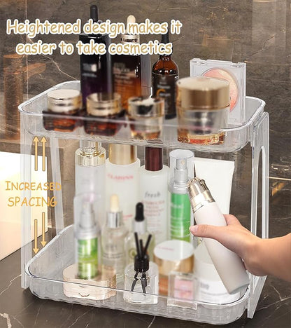 VNIMTI Skincare Organizers 2 Tier, Makeup Organizer Countertop, Cosmetic Display Cases, Makeup＆Skincare Organizer for Vanity, Desktop, Bathroon, Ideal for Women (Free Standing - Clear)