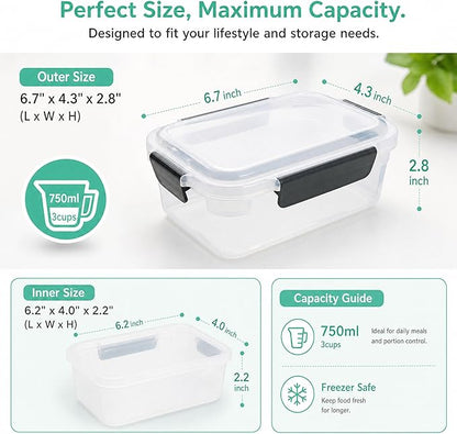 YORY 3 cup Plastic Food Storage Containers with Lids Nestable Freezer Dishwasher Safe Rectangle Container Set,5-Pack