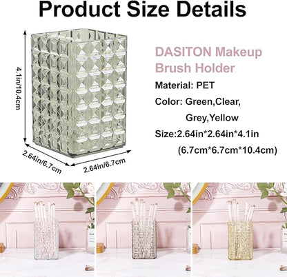 DASITON Makeup Brush Holder Organizer, Acrylic Makeup Brush Cup, Diamond Striped Make Up Brush Holder for Vanity, Bathroom Countertop, Toothbrush Holders, Pen Holder for Desk Storage (Green)