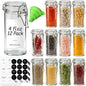 ComSaf 12 Pack 4 oz Glass Spice Jars with Airtight Swing Top Lids, Small Clear Containers for Pantry Organization, Herb Storage, DIY Crafts & Gifts - Complete Set Includes Funnel & Spice Labels