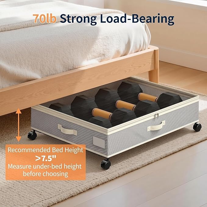 Yecaye 80L Under Bed Storage with Wheels, 2 Pack Under Bed Storage Containers with Lids for Clothes, Shoes and Blankets, Metal Rolling Underbed Storage Drawers for Bedrooms and Dorms, Grey