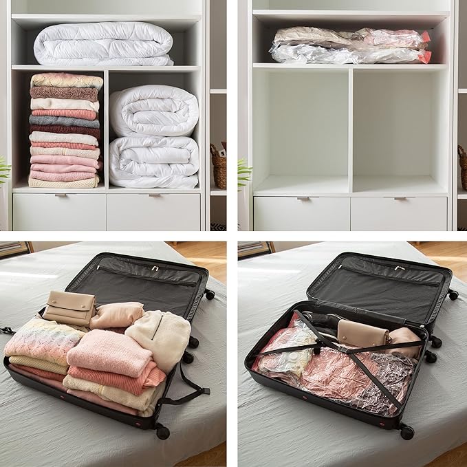 Compactor Set of 2 Space Saving Vacuum Storage Bags, Extra Flat, Size 1 x Medium and 1 x Large, 55 x 90 cm and 80 x 100 cm, Transparent,Aspispace Range, RAN2233