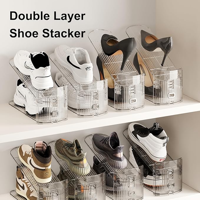 10Pack Shoe Slot Organizer Clear Shoe Stackers Organizers for Closet Space Saver 50% Shoes Display Shelf Rack Holders Zapateras Organizers