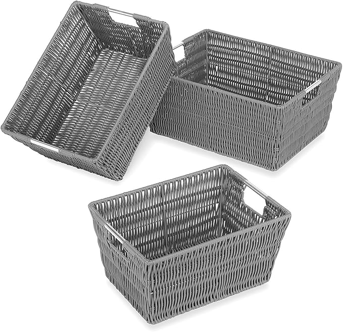 Whitmor 18 Pack Storage Baskets, Large Woven Baskets for Storage Shelves Home, Pantry Baskets Organization and Storage, GREY.