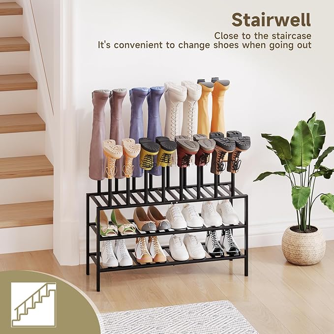 Boot Rack for Tall Boots Organizer,3-Tier Multiuse Shoe Rack and Boot Storage Rack,for Tall Boots,Sneakers,High-Heel (Black, 3-Tier-Long)