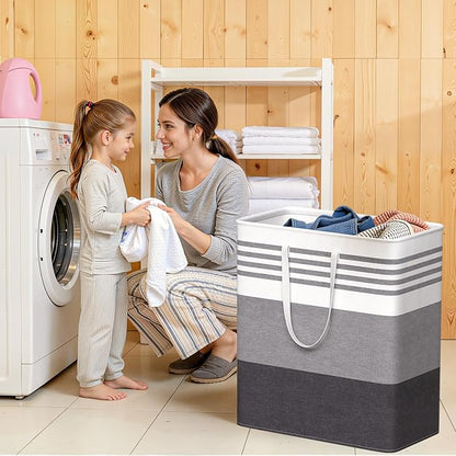 WOWBOX 2 Pack Laundry Hampers Baskets, Freestanding Dirty Clothes Hampers with Reinforced Handles & Cross Stitch & Waterproof Coating, for Laundry Bedroom Bathroom, 2 x 100L