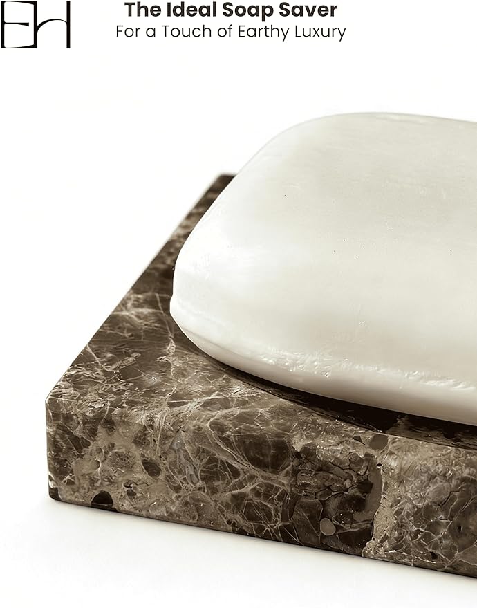 Marble Soap Dish for Shower - Stone Soap Tray Holder, Natural Soap Bar Holder Countertop Caddy, Marble Bathroom Accessories (Emperador Dark)