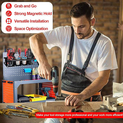 Magnetic Power Tool Organizer Rack - Heavy Duty Metal Organizer Rack for Cordless Drill,Screwdriver,Screw with 4 Stainless Steel cup for Tool Cart,Pegboards,Workbench,Garage,Toolbox