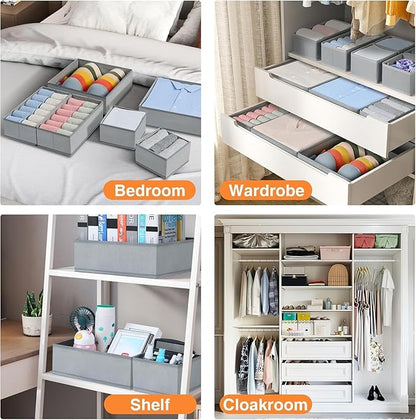DIMJ Drawer Organizer Clothes 18 Pack - Foldable Baby Organizers and Storage & Dresser Organizer for Bedroom, Closet - Nursery Organization Dresser Dividers for underwear, Sock,Bra, Belt, Tie, Gray