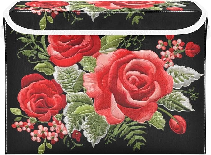 senya Flower Baskets Collapsible Storage Bins with Lids, Rose Flower Retro Style Storage Boxes Clothes Baskets for Organizing, B06D22020