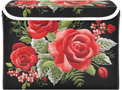 senya Flower Baskets Collapsible Storage Bins with Lids, Rose Flower Retro Style Storage Boxes Clothes Baskets for Organizing, B06D22020