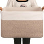 OIAHOMY Large Blanket Basket, 65L Cotton Rope Woven Laundry Basket, Toy Bin for Baby Room, Container for Blanket Storage in Living Room, 20''×16''×12'', Brown & White