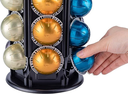 FlagShip Pod Holder for Nespresso Capsule Holder Vertuoline Stand for 50+ Nespresso Vertuo Pod Storage Carousel Small Coffee Pod Organizer, Black Metal