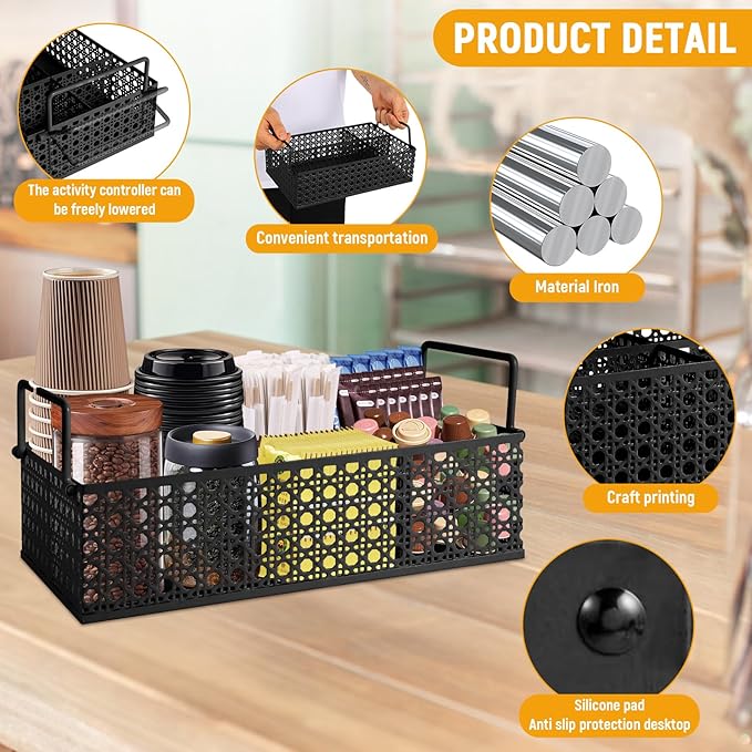 Coffee Bar Organizer, Metal Countertop Station With Handles, Coffee Pods Holder, Tea Condiment Organizer, Mesh Black