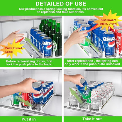 2025 Drink Organizer for Fridge, Upgrade Soda Can Dispenser for Refrigerator, Automatic Pusher Glide Fridge Can Organizer for Refrigerator, Fridge Soda Can Organizer (3 Rows white)