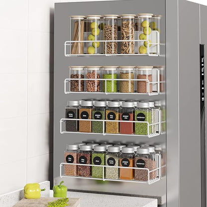 Mystozer 4 Pack Magnetic Spice Rack Organizer, Space Saver for Refrigerator and Microwave Oven, Metal Fridge Shelf Seasoning Rack Magnetic Fridge Organizer Magnet Shelf(White)