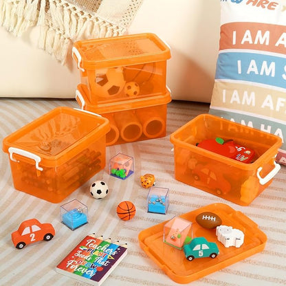 6 Pack 4 Quart Colorful Plastic Storage Bins with Lids Stackable Storage Bins with Latching Lids Handle Clear Colored Storage Organizer Bins for Home Office Pantry Containers(Orange)