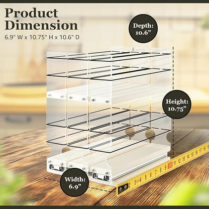 Vertical Spice Cabinet Mounted Spice Rack Organizer - 3 Drawers,30 Reg or 60 Half Sized Spice Jars - Pantry Organizers & Storage -Pullout Shelf for Kitchen Cupboard (6.9''W x 10.75''H x 10.6"D, Cream)