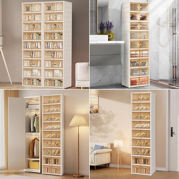 Portable Extra Large Folding Shoe Rack Set of 2, Shoe Organizer Storage Box for Closet With Magnetic Clear Door, Shoe Storage Cabinet for Living Room, Entryway(9 layers—18 Pairs, Style-A)