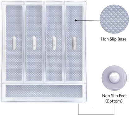 Glad Silverware & Utensil Drawer Organizer - Divided Clear Plastic Storage Tray with 5 Compartments for Kitchen Flatware and Cutlery - BPA Free, Food Safe, Non Slip, 11x13 inches