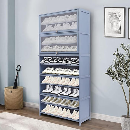 10 Tiers Shoe Storage Cabinet,Free Standing Shoe Rack with Transparent Cabinet Door,Hall Organizers & Storage Rack with Adjustable Shelf for Entryway Living Room.,31.5 * 12.6 in (Grayish Blue)