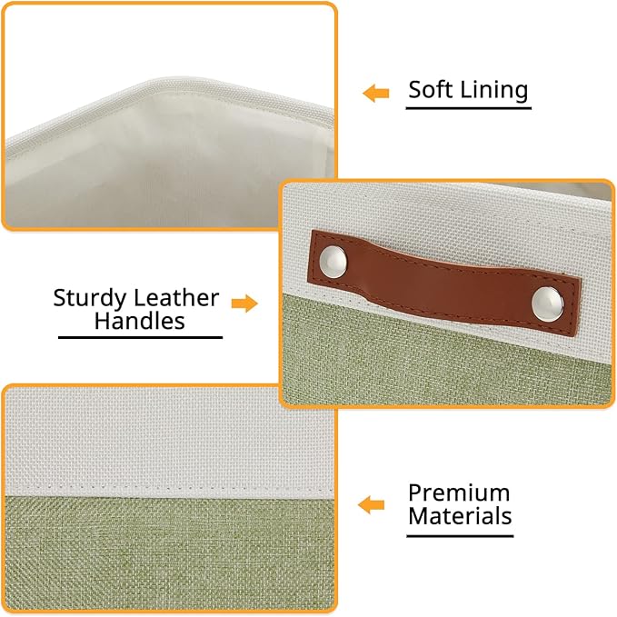 DULLEMELO Fabric Storage Bin for Laundry, Home, Foldable Storage Basket for Shelves, Toys, Collapsible Storage Basket Bin for Office, Closet,Bedroom(White&Green)