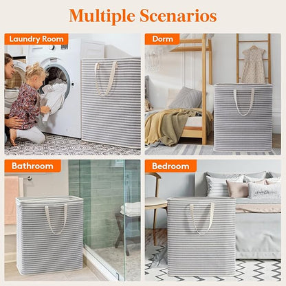 Lifewit 105L Large Collapsible Laundry Hamper, Tall Foldable Dirty Clothes Baskets Waterproof, Freestanding Design with Easy Carry Handles in Dorm Bedroom Bathroom College, Grey