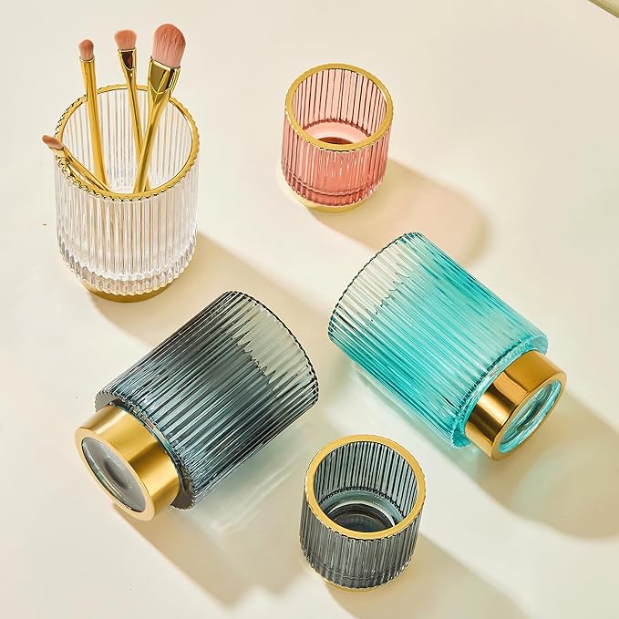 Makeup Brush Holder Organizer,Toothbrush Holders,Desk Pen Pencil Holder,Multifunctional Vintage Glass Brush Cup(A3-17-US)