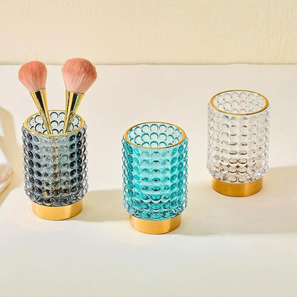 Makeup Brush Holder Organizer,Toothbrush Holders,Desk Pen Pencil Holder,Multifunctional Vintage Glass Brush Cup(A38-11-US/Dark Green/L)