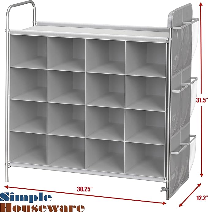 Simple Houseware 4-Tier 16 Cube Shoe Cubby Rack Organizer, Gray