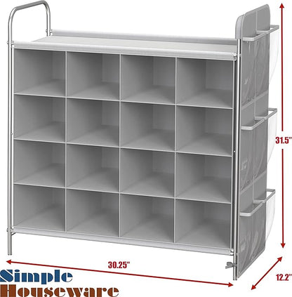 Simple Houseware 4-Tier 16 Cube Shoe Cubby Rack Organizer, Gray